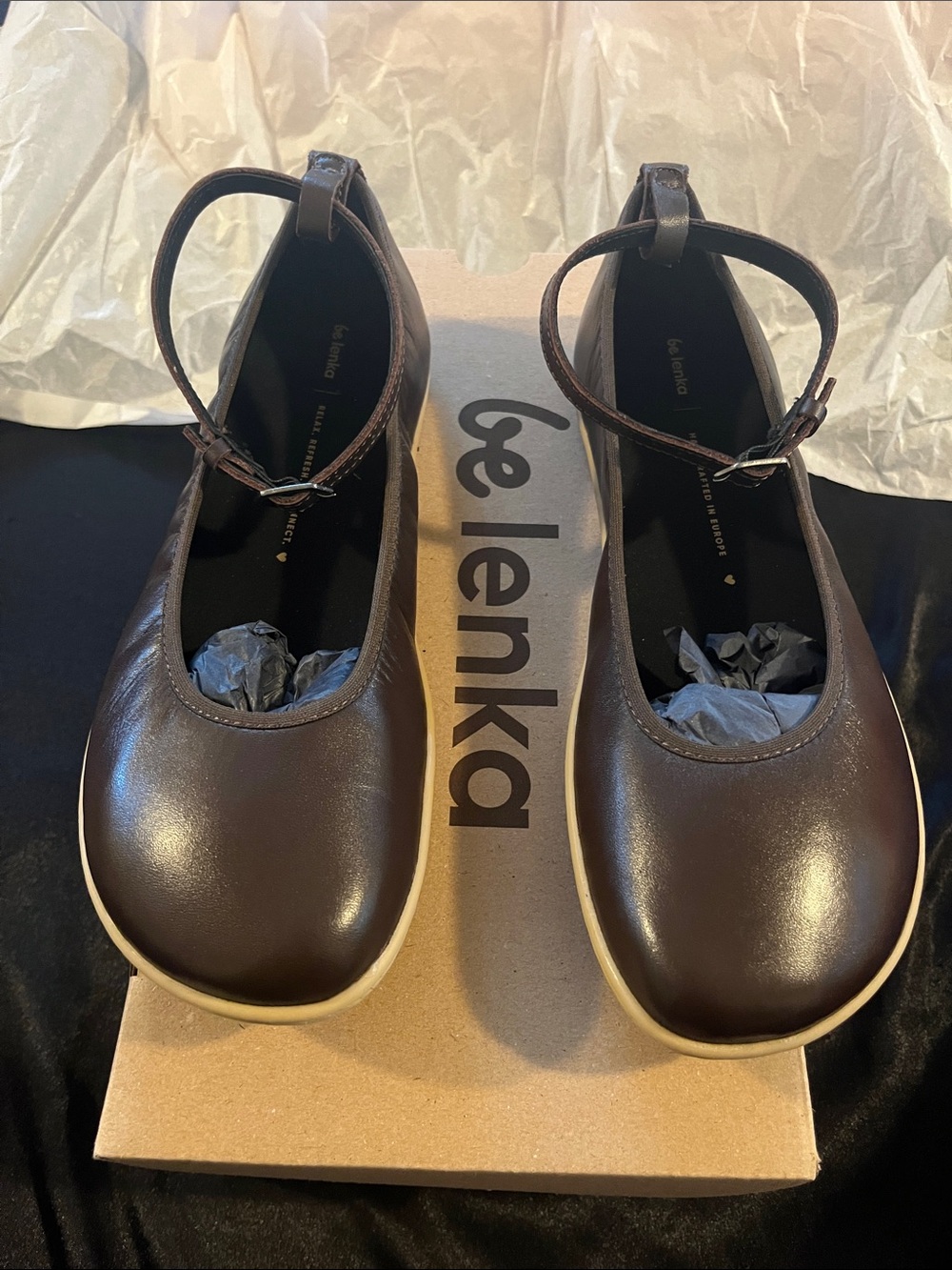 Be Lenka FLORENCE Dark Brown Leather Ballet Flat with Ankle-Strap - Picture 8 of 14